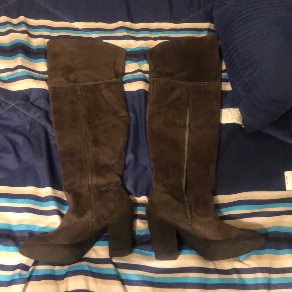 Thigh high dark brown boots